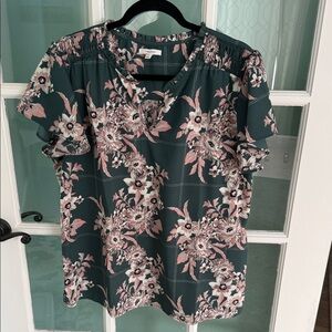 Maurices Floral Blouse in Green and Pink